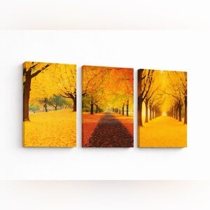 Divine Decor Sunny Yellow Trees Forest Garden Canvas Wall Art 16 x24’’ 3 pc set